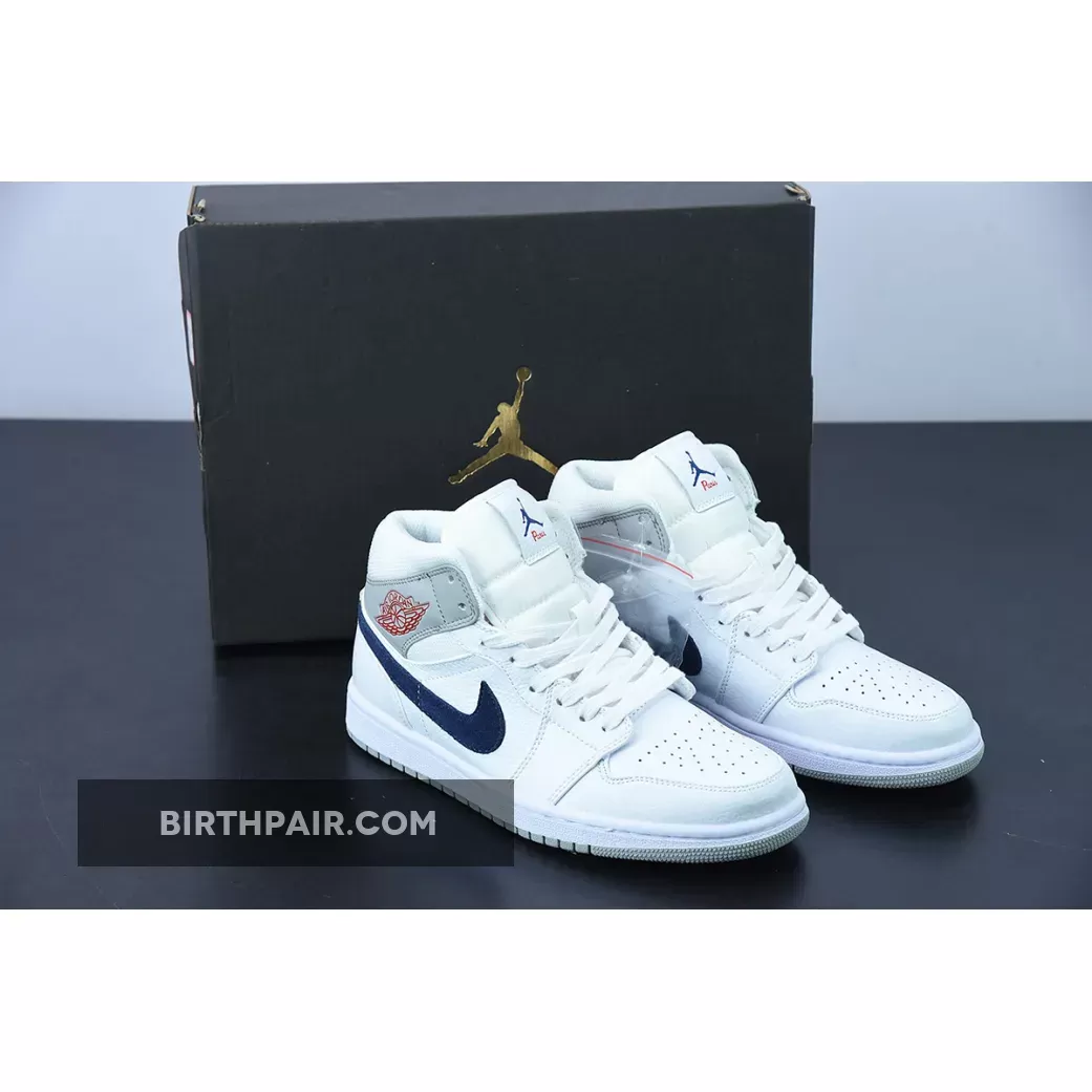 Air Jordan 1 Mid Paris White/Grey-Navy-Red DR8038-100 / jordan 1 mid paris white