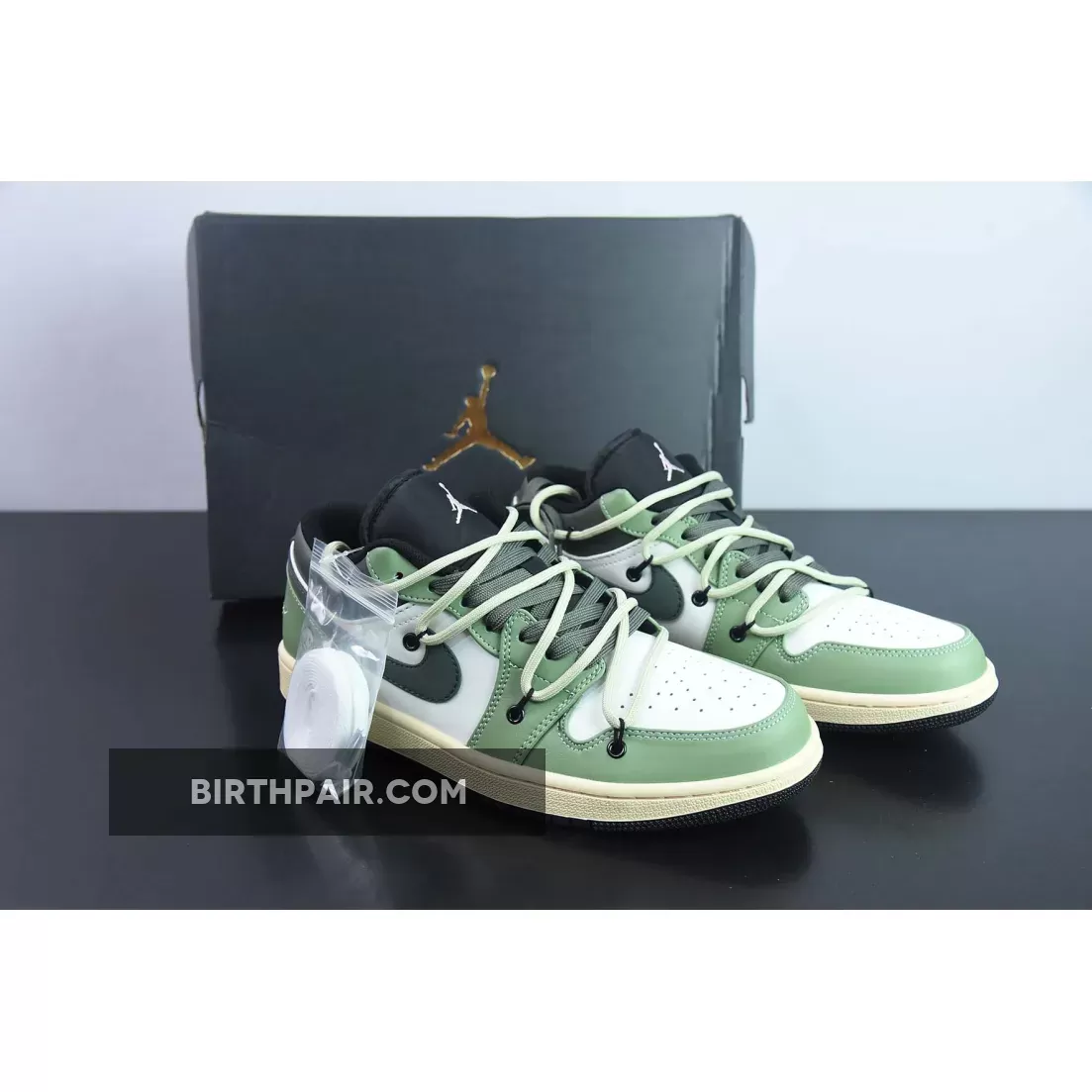 Custom Air Jordan 1 Low White Black Green For Sale