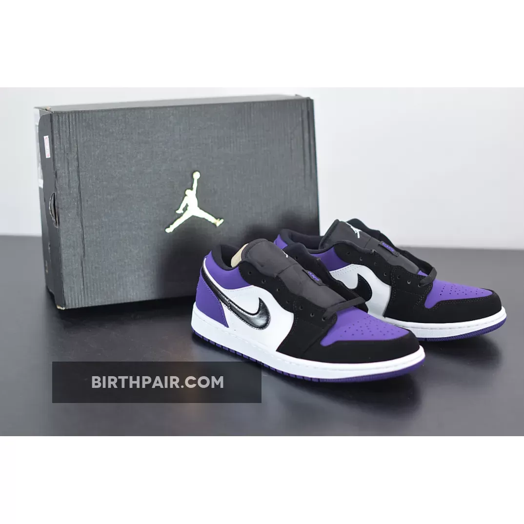 Air Jordan 1 Low White/Black-Court Purple - low top purple jordan 1