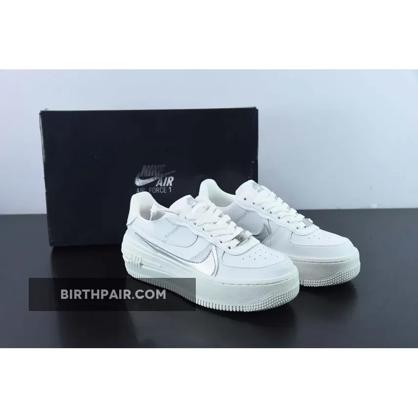 Nike Air Force 1 PLT.AF.ORM White Grey For Womens DJ9946-101 Air Force 1 White And Metallic Silver