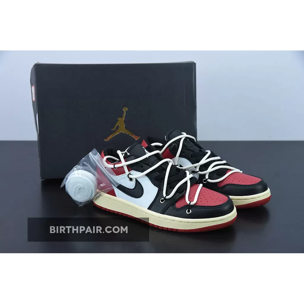 Air Jordan 1 Low GS Gym Red Black For Womens 553560-612 - red and black jordan