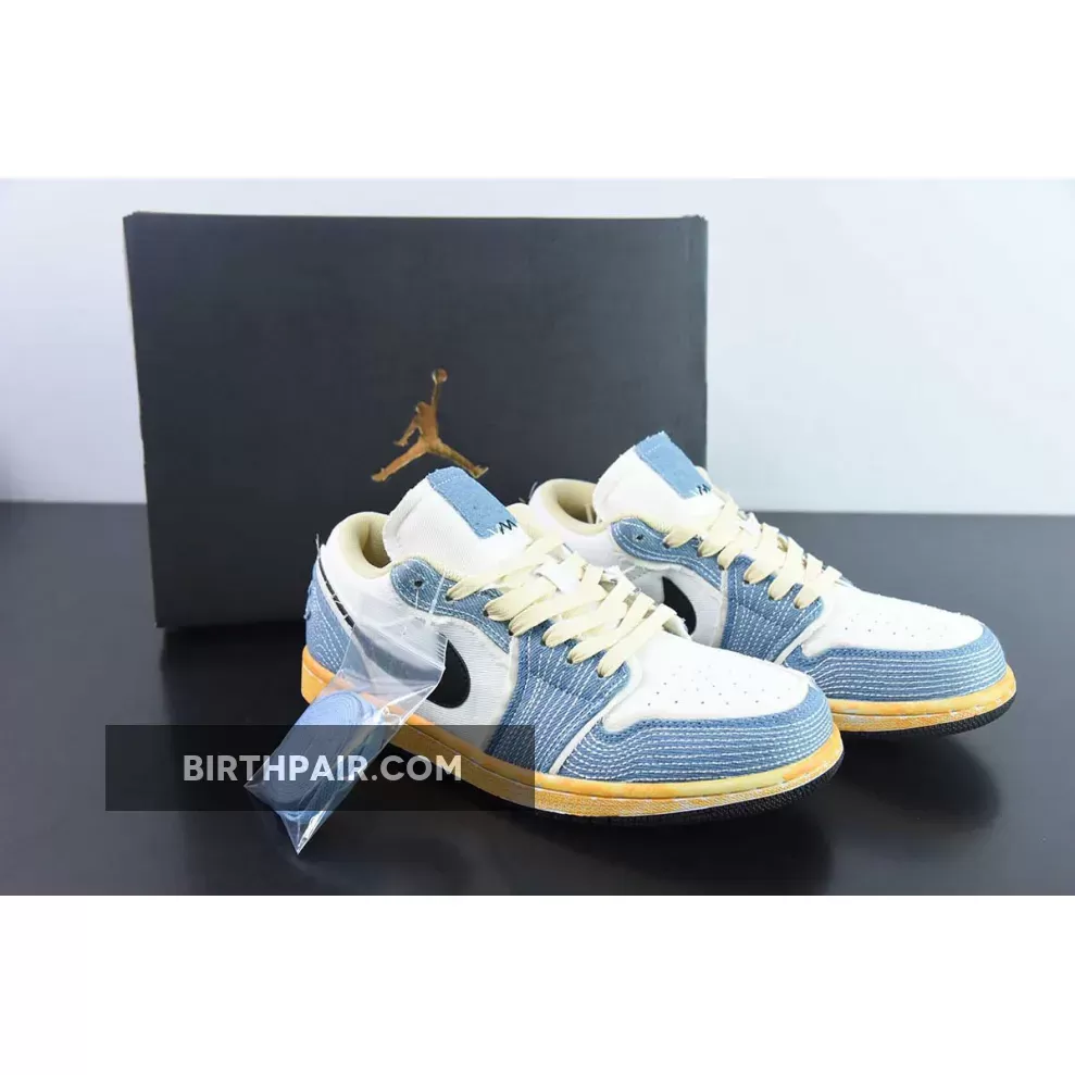 Air Jordan 1 Low 'Sashiko' Ashen Slate/Black-Pale Ivory-Sesame Jean Jordans