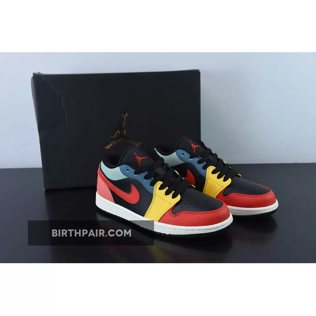 Air Jordan 1 Low 'Black Multi' Black/Fire Red-Taxi-French Blue DN3739-060 Jordan 1 Low Se Black/fire Red/taxi/french Blue Womens Shoe