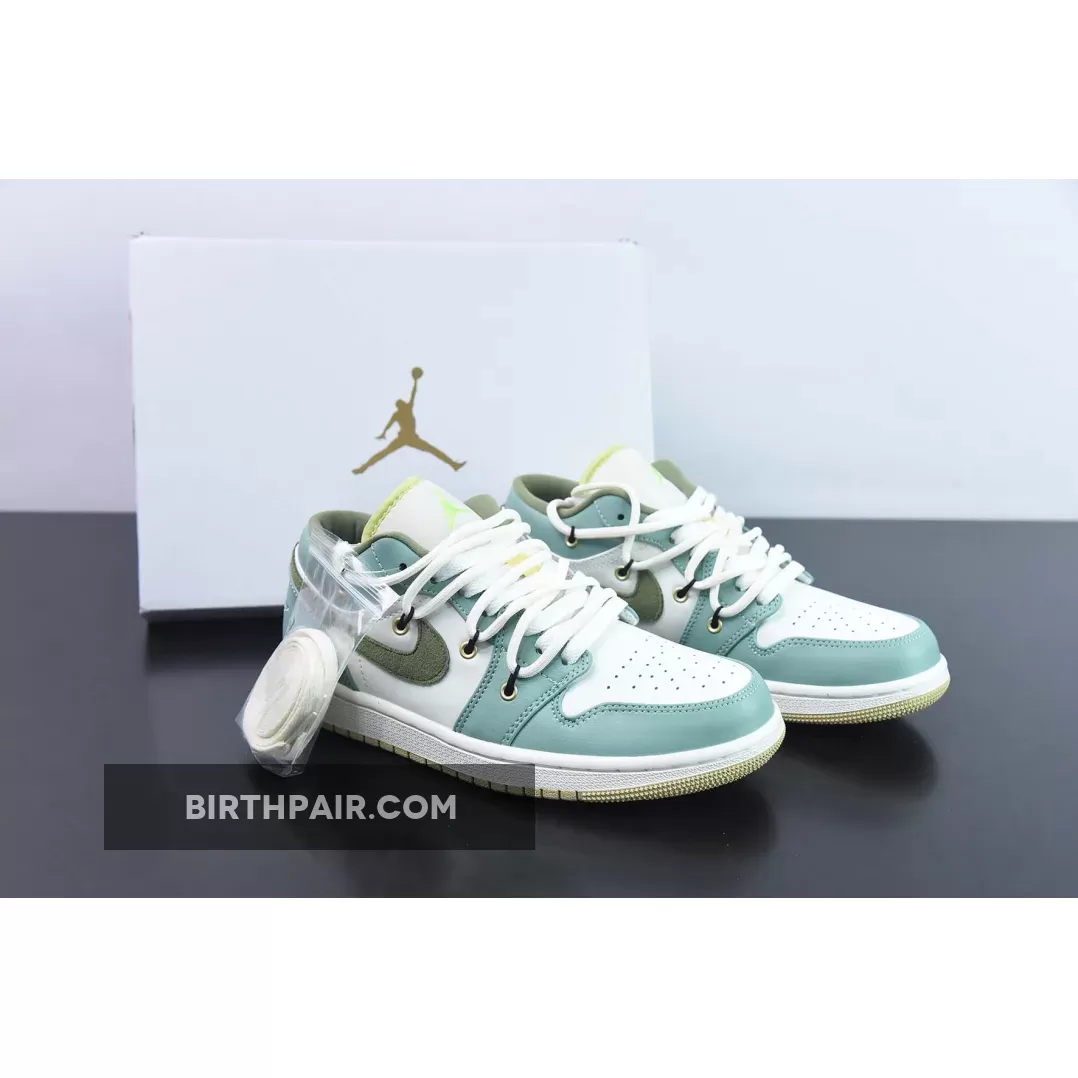 Custom Air Jordan 1 Low Sail White Oil Green FS-1771240574 Outlet