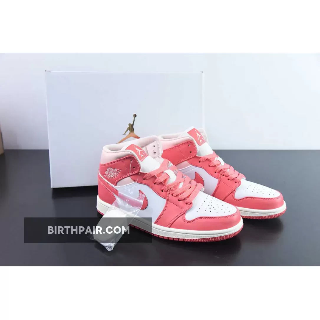 Air Jordan 1 Mid 'Strawberries And Cream' White Pink Pink Jordan 1 Mid Womens